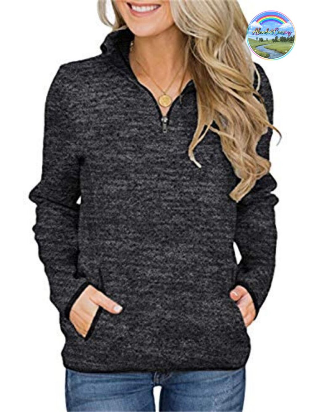 Women's Quarter Zip Fleece Pullover Sweatshirt with Pockets Lightweight Casual